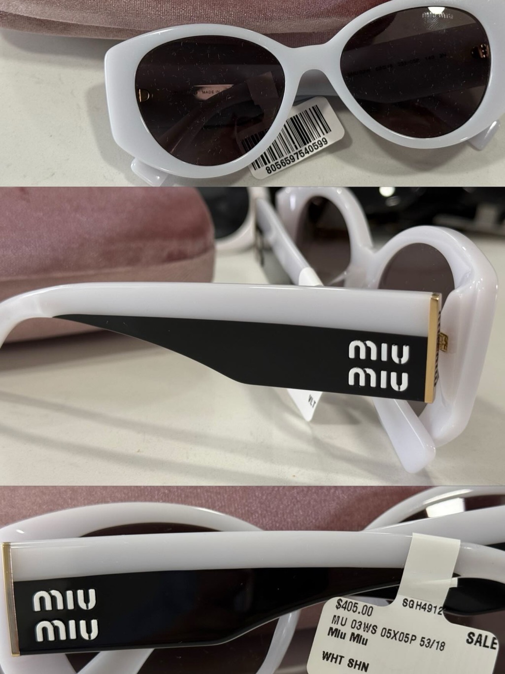 Miu Miu White Frame Sunglasses With Brown Lenses